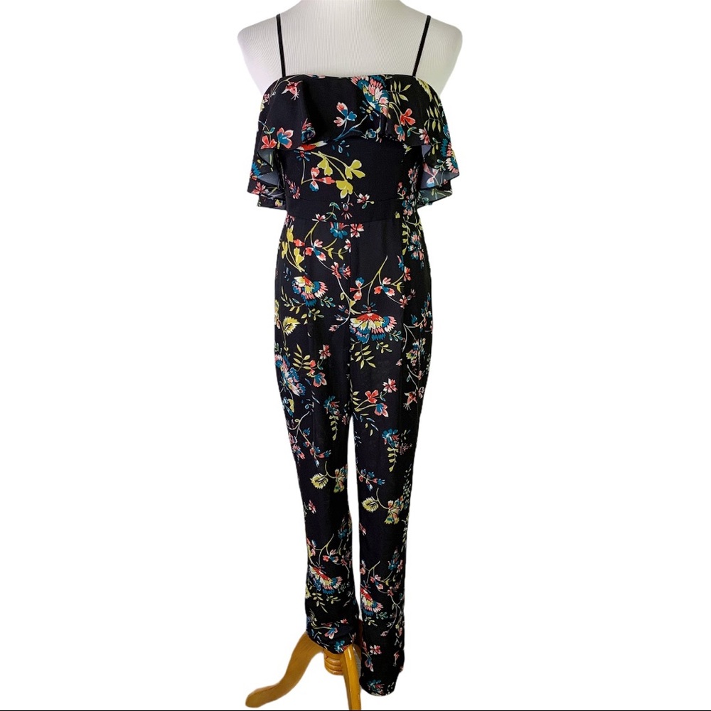 Aidan Mattox Black Floral Jumpsuit Size 6 NWT